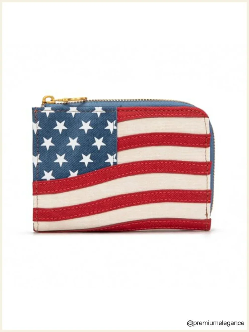 Vintage American Flag L-Zip Wallet, Heavy-Duty Canvas, Multi-Pocket, Brass
